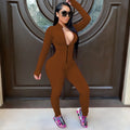 Sexy Solid Color Long Sleeve Deep v Bodycon Rompers Womens Jumpsuit Sport Suit