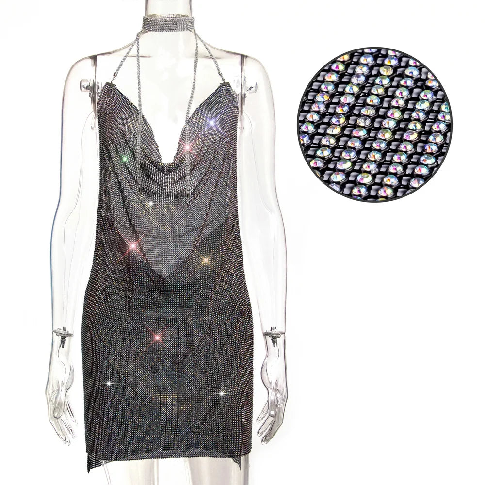 Sexy Bling Metal Body Chain Rhinestone Summer Dress