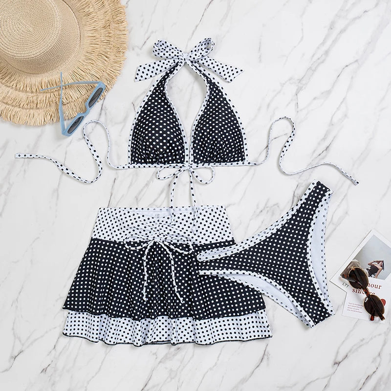 PASUXI Wholesale Three Pieces Printing Sunscreen Swimwear Bathing Suit Women Beachwear Bikini With Cover Up Swimsuits