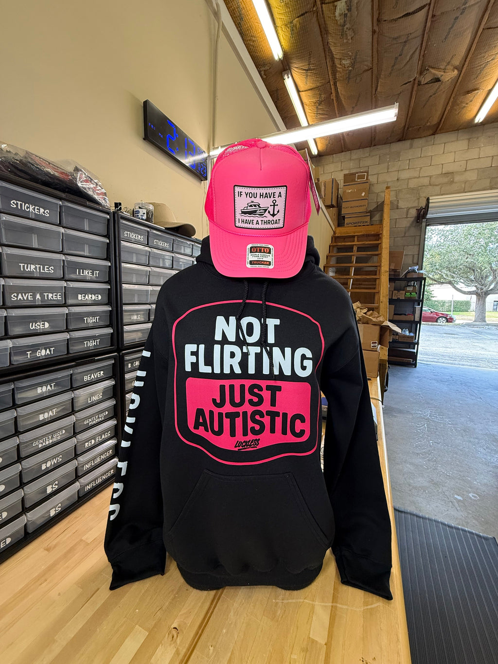 Not Flirting Just Autistic | Funny Men's and Women's Black Graphic Hoodie