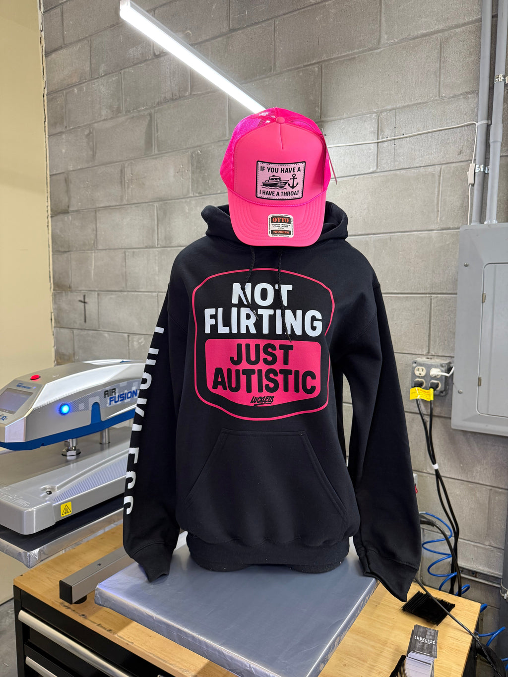 Not Flirting Just Autistic | Funny Men's and Women's Black Graphic Hoodie