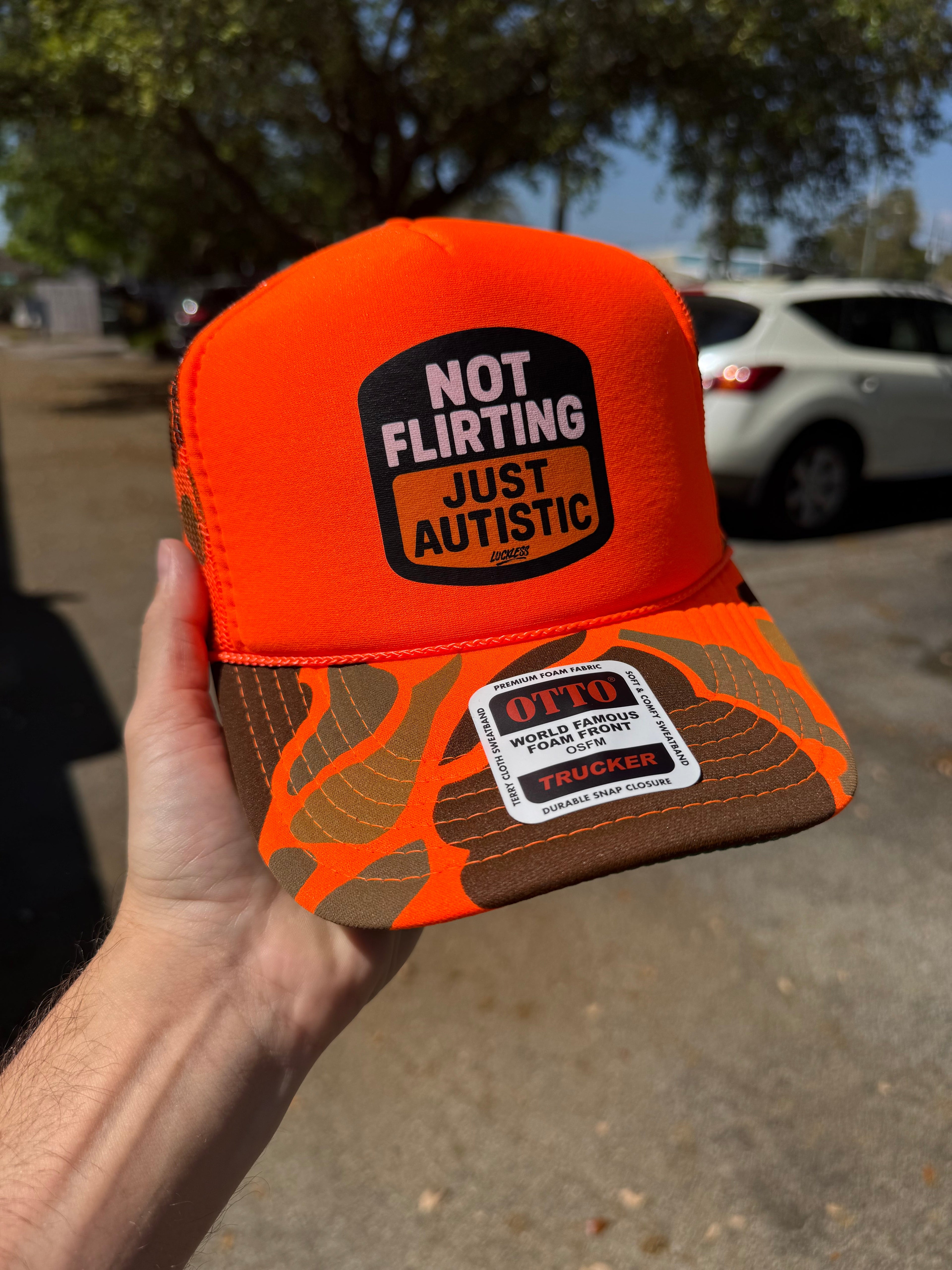 Not Flirting Just Autistic | Funny Men's and Women's Adjustable Snapback Foam Trucker Hat