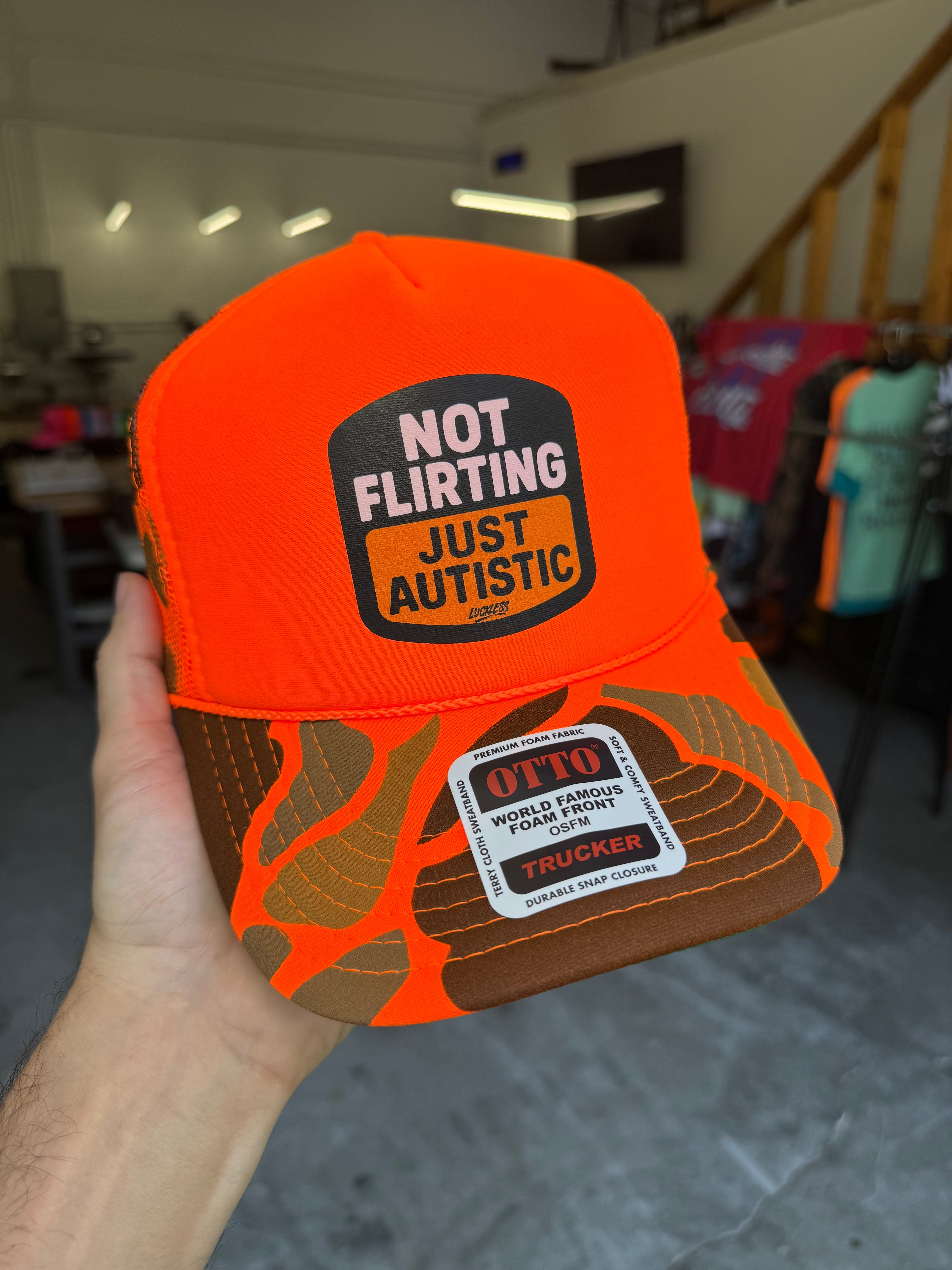 Not Flirting Just Autistic | Funny Men's and Women's Adjustable Snapback Foam Trucker Hat