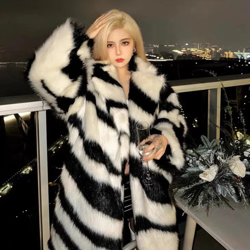 Ladies Spice Sexy Zebra Fur Coat Fox