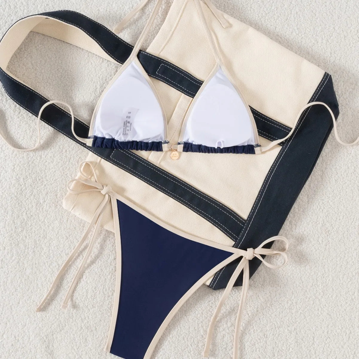 2026 New Arrival Sexy Bikini Set Women's Two Piece Swimsuit With Color Blocking Edge Tie Side Cross Back Swimwear for Beach Pool