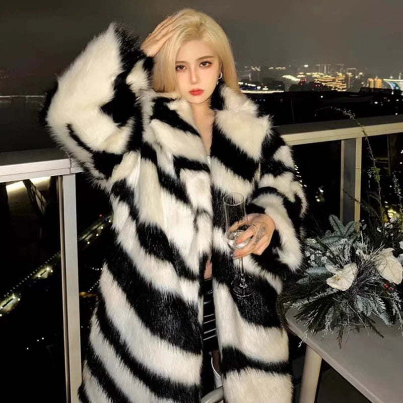 Ladies Spice Sexy Zebra Fur Coat Fox