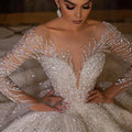 Customized Long Sleeve Shiny Ball Gown Wedding Dresses Backless Robe Marriage