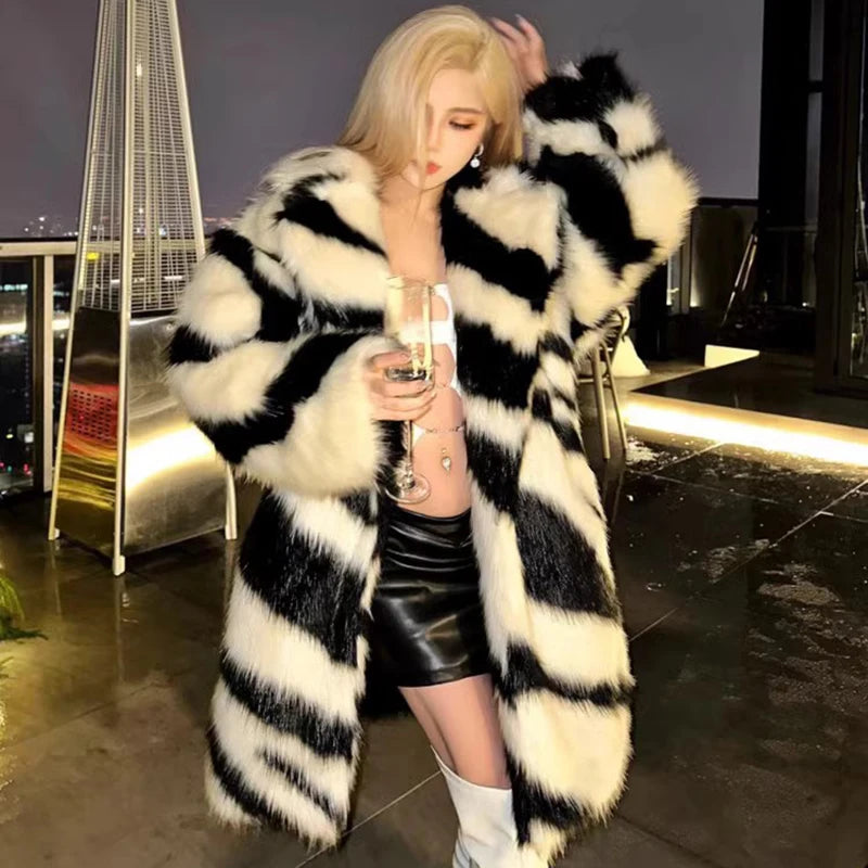 Ladies Spice Sexy Zebra Fur Coat Fox