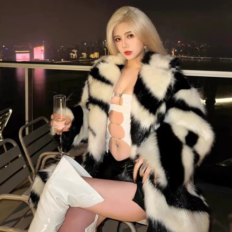Ladies Spice Sexy Zebra Fur Coat Fox