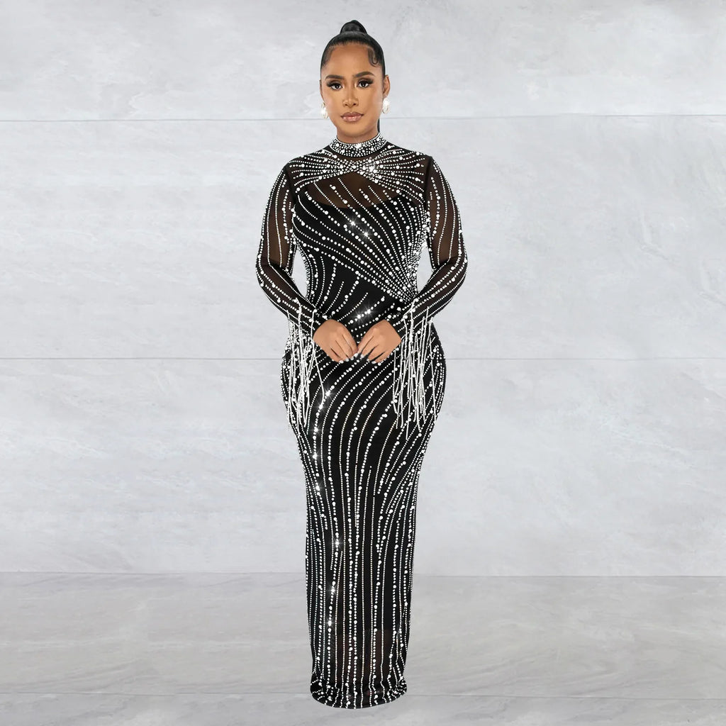 Sparkly Rhinestone Transparent Long Dress