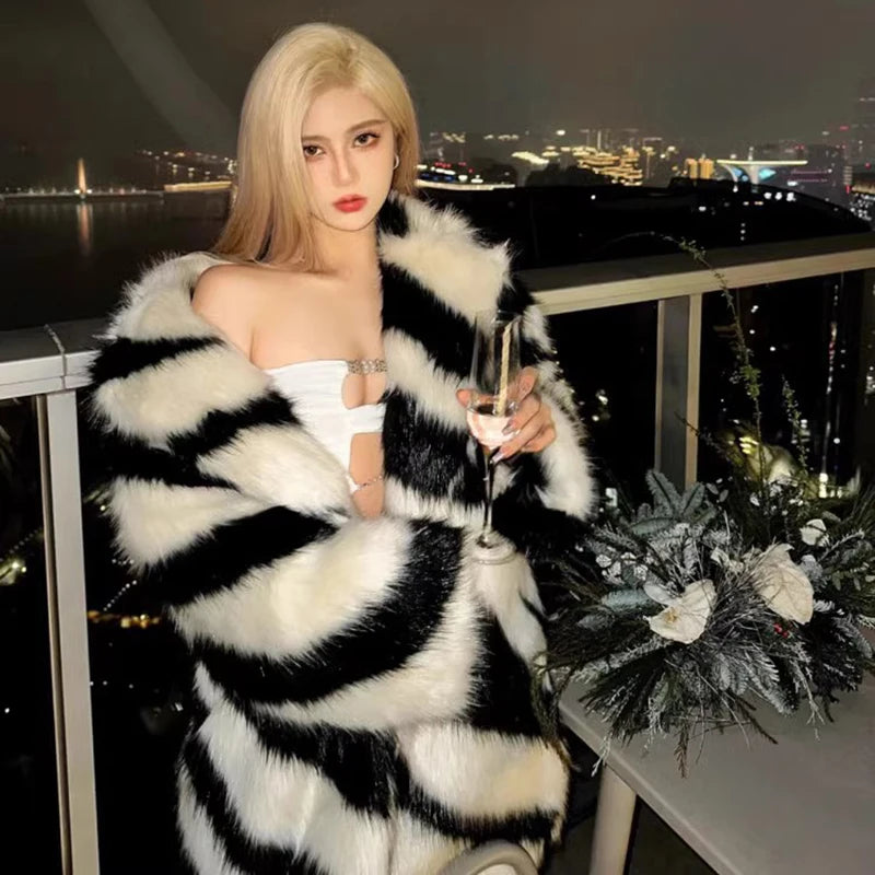 Ladies Spice Sexy Zebra Fur Coat Fox