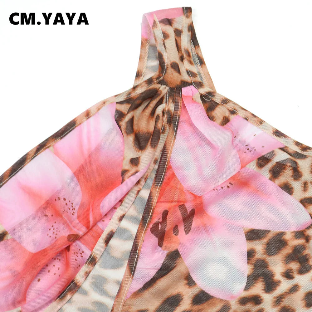 CM.YAYA Women Floral Leopsrd Printed Sleeveless High Side Split Long Maxi Dress