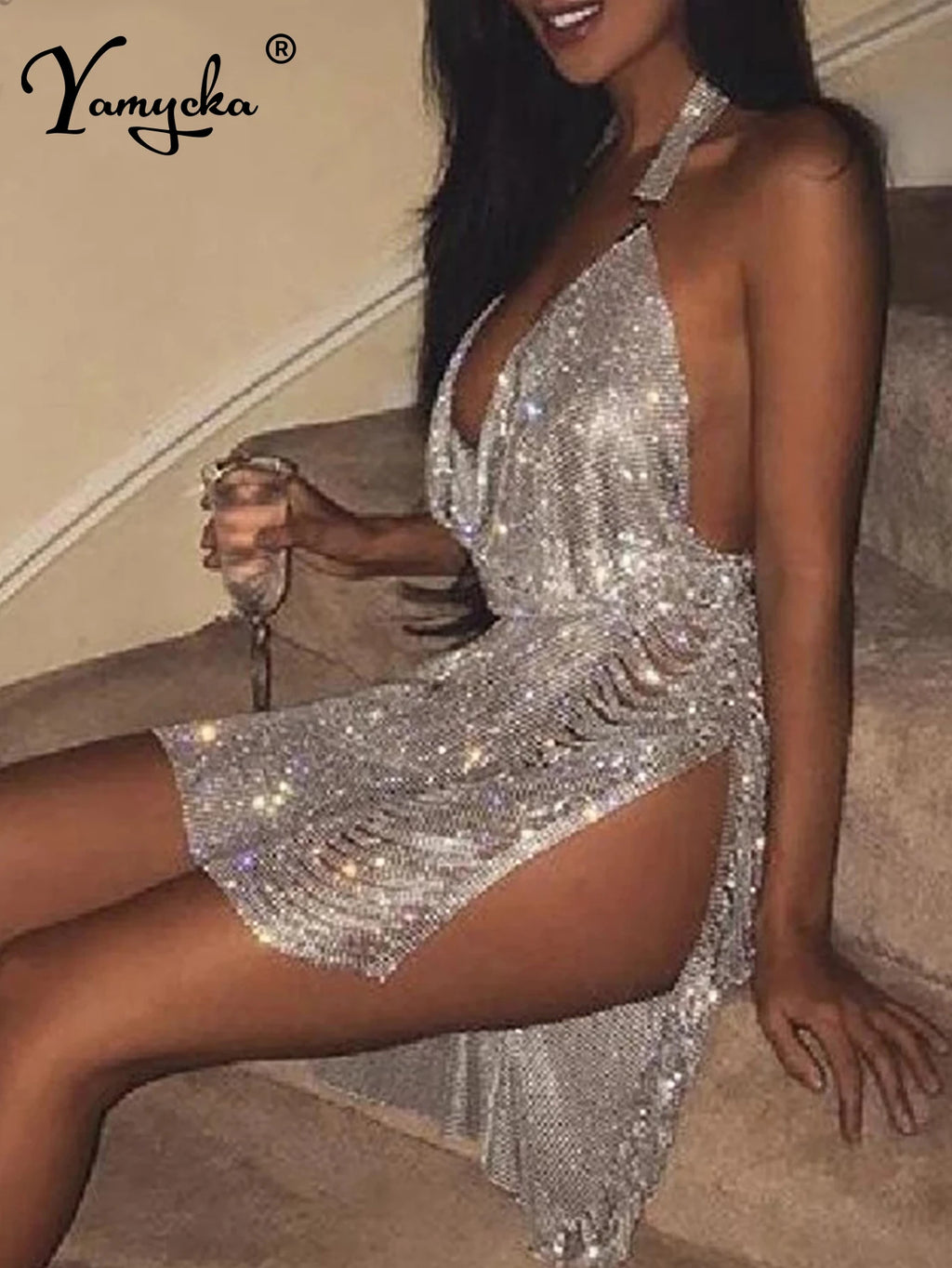 Sexy Bling Metal Body Chain Rhinestone Summer Dress