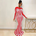 Sexy Rhinestone Crystal Mesh See Through Maxi Dress
