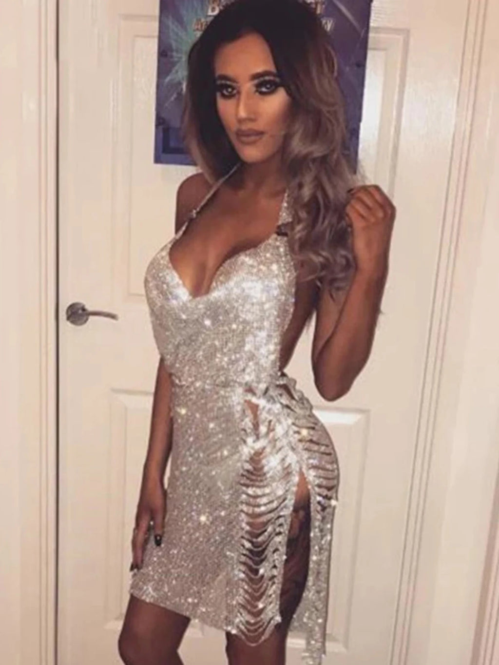 Sexy Bling Metal Body Chain Rhinestone Summer Dress