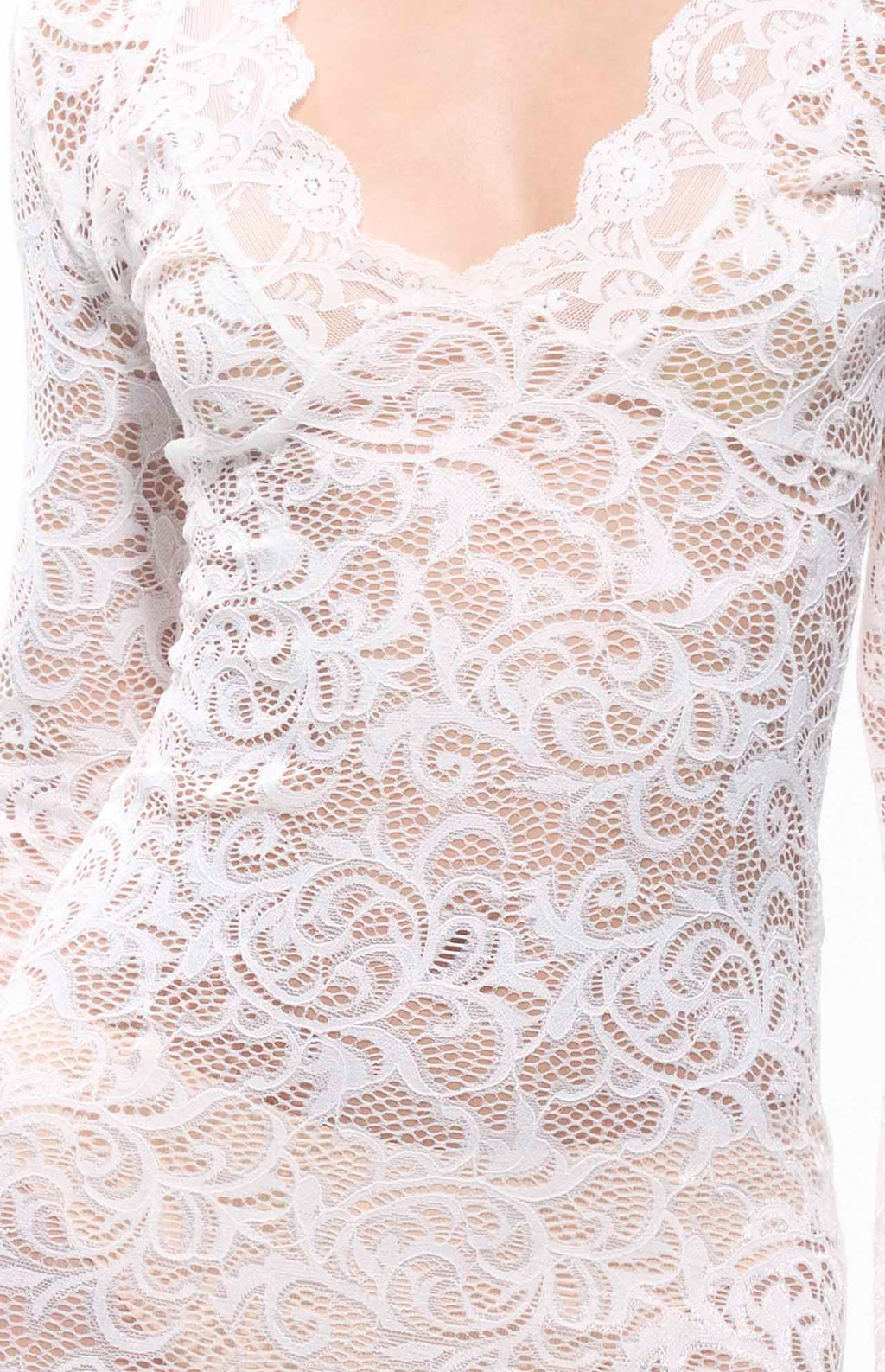 Sekna V-Cut Floral Lace Maxi Dress White