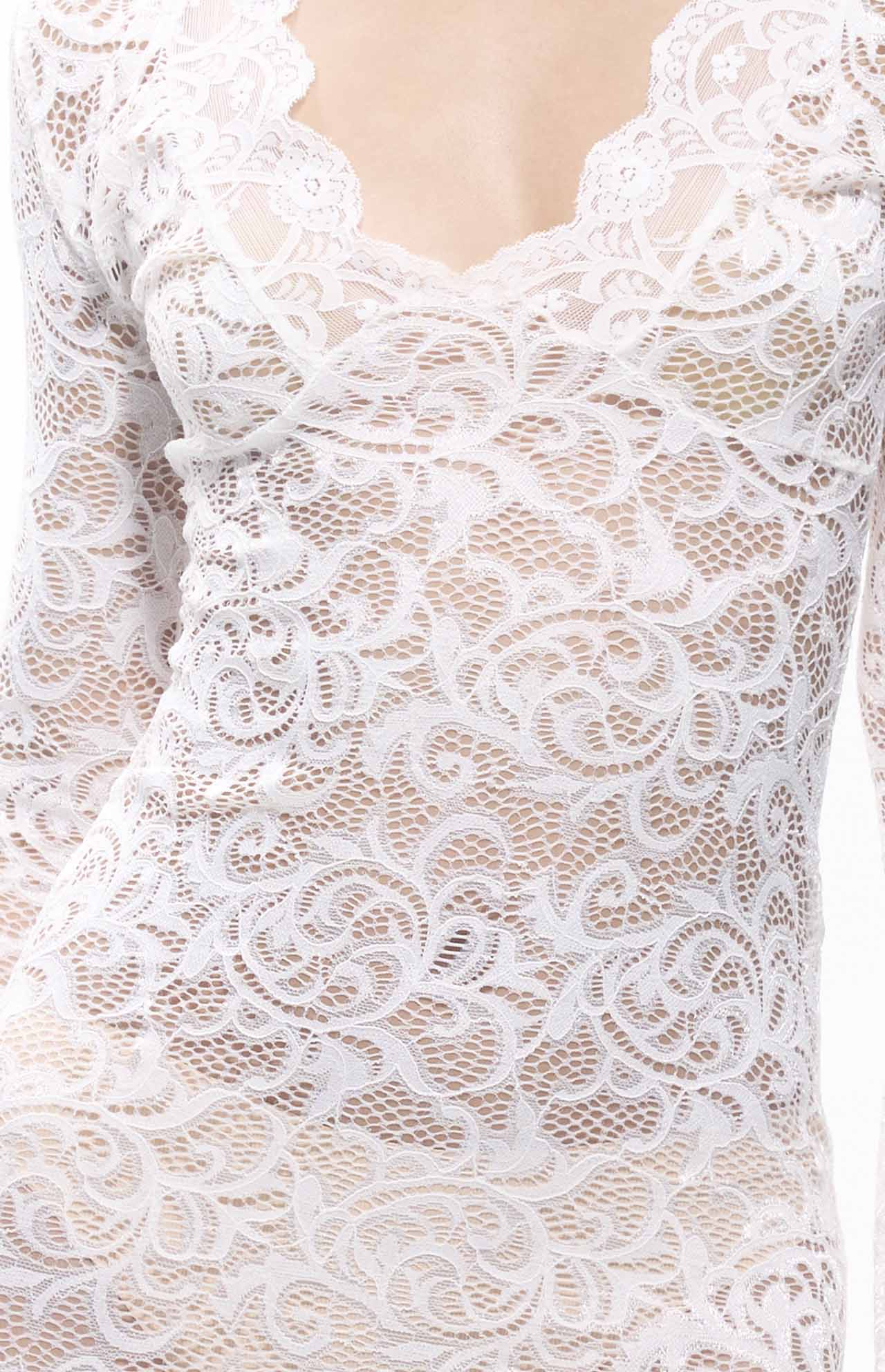 Sekna V-Cut Floral Lace Maxi Dress White