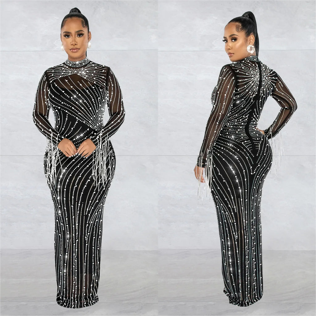 Sparkly Rhinestone Transparent Long Dress