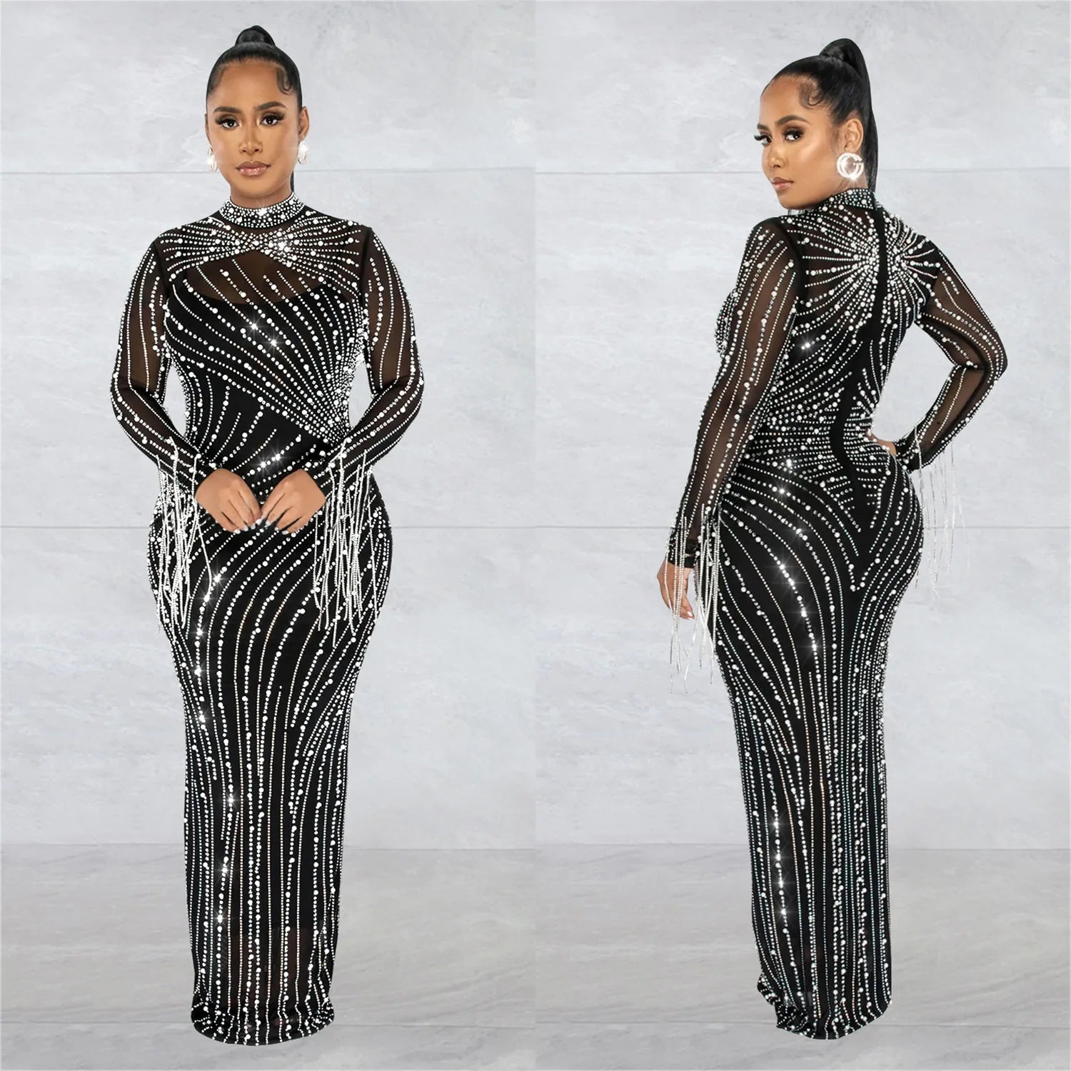 Sparkly Rhinestone Transparent Long Dress